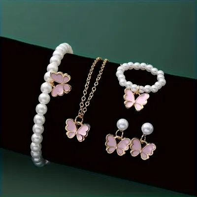 5pcs Butterfly & Pearl Design Necklace set